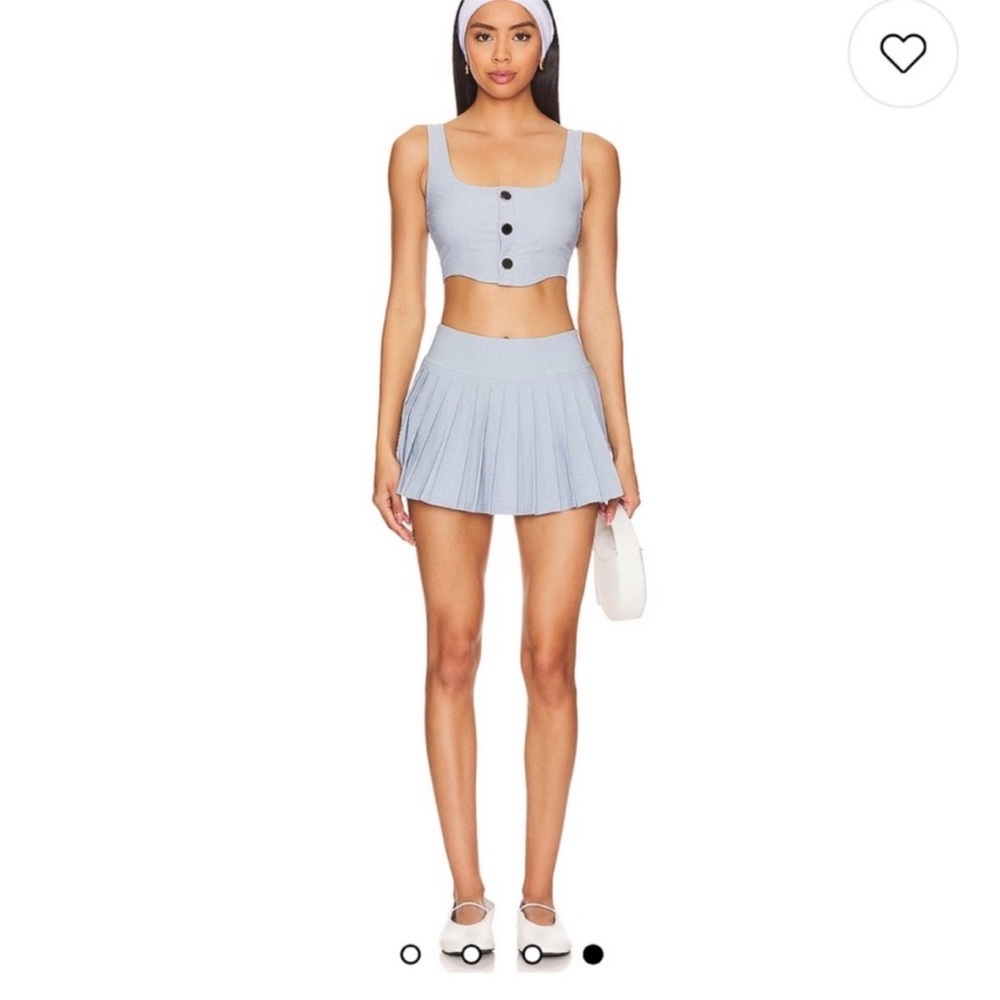 Montce Powder Blue Ribbed Button Crop Top & Pleated Mini Skirt Set